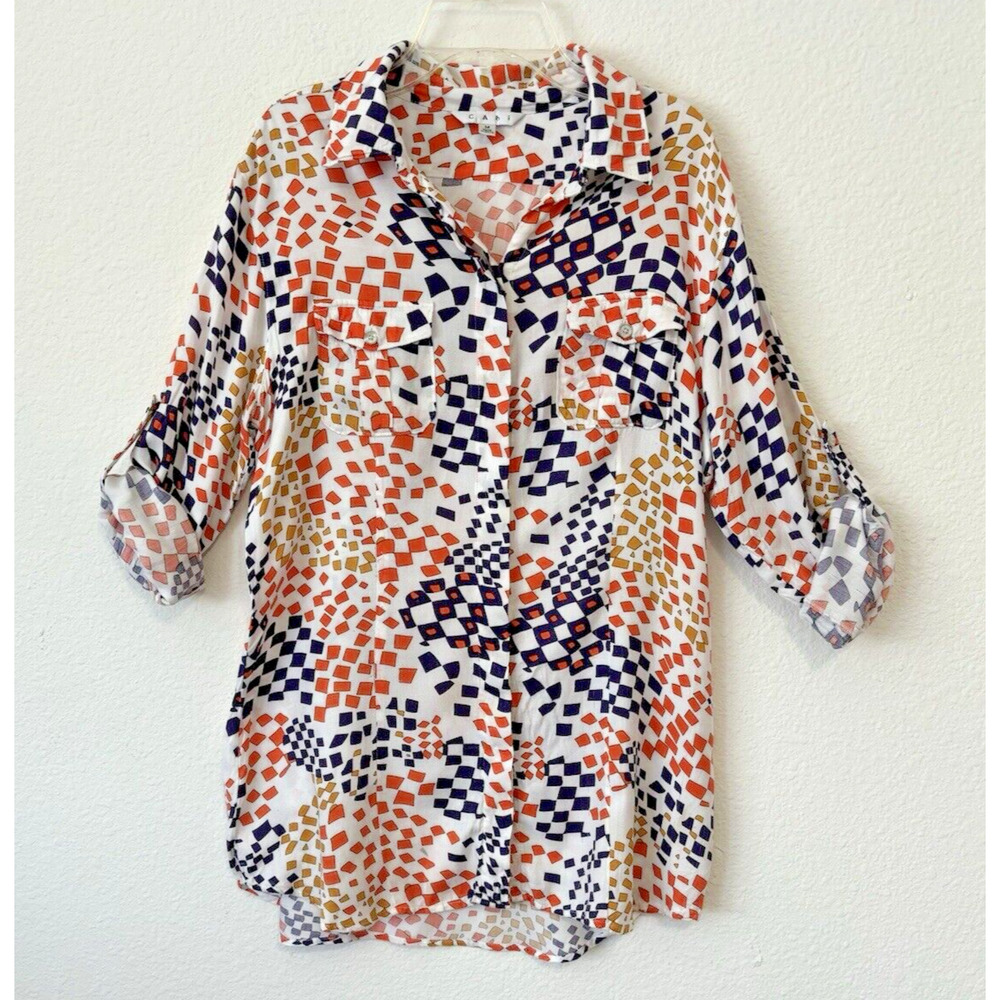 CAbi Blouse Grand Prix Button Down Geometric Print Classic Core Corp Core Medium
